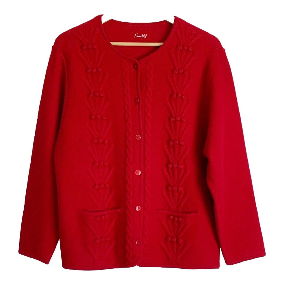 Finette Button Wool Cardigan Blazer Womens Large Bobble Knit Nordic Quiet Luxury